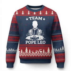 Team Pope Leo XIV Ugly Christmas Sweater Vintage Catholic Faith Historical Religious Support TS02 Navy Red Print Your Wear