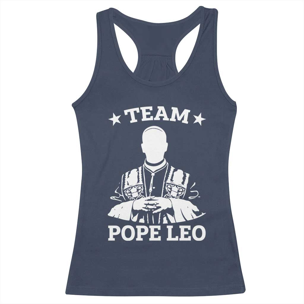 Team Pope Leo XIV Racerback Tank Top Vintage Catholic Faith Historical Religious Support TS02 Navy Print Your Wear