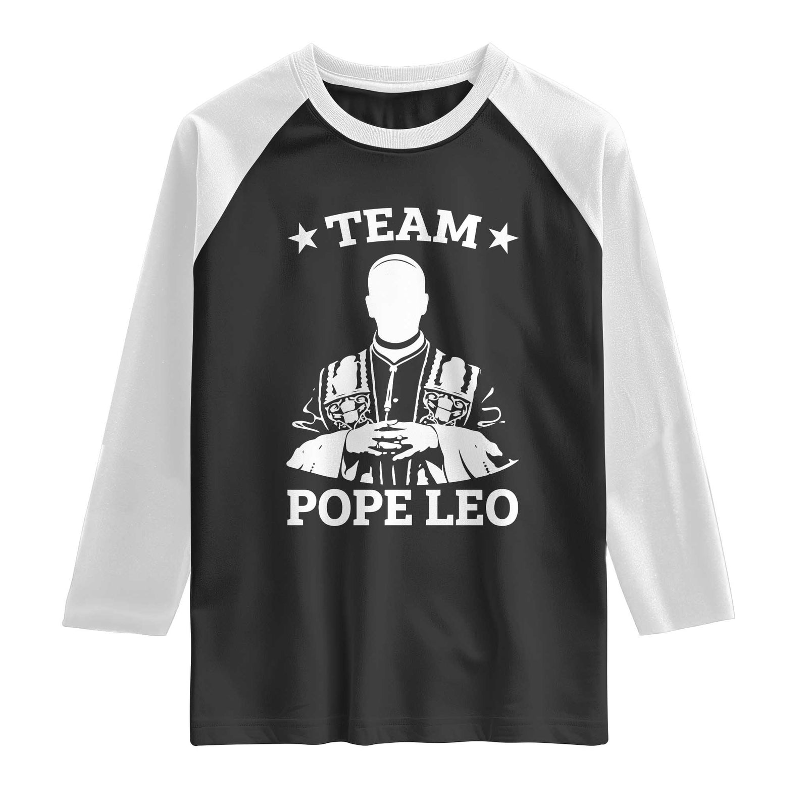 Team Pope Leo XIV Raglan Shirt Vintage Catholic Faith Historical Religious Support TS02 Black White Print Your Wear