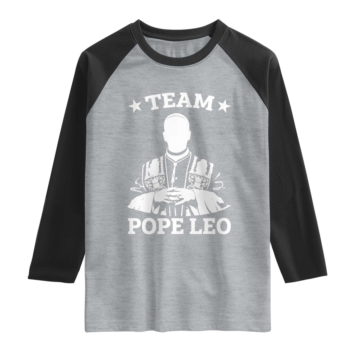 Team Pope Leo XIV Raglan Shirt Vintage Catholic Faith Historical Religious Support TS02 Heather Gray Black Print Your Wear