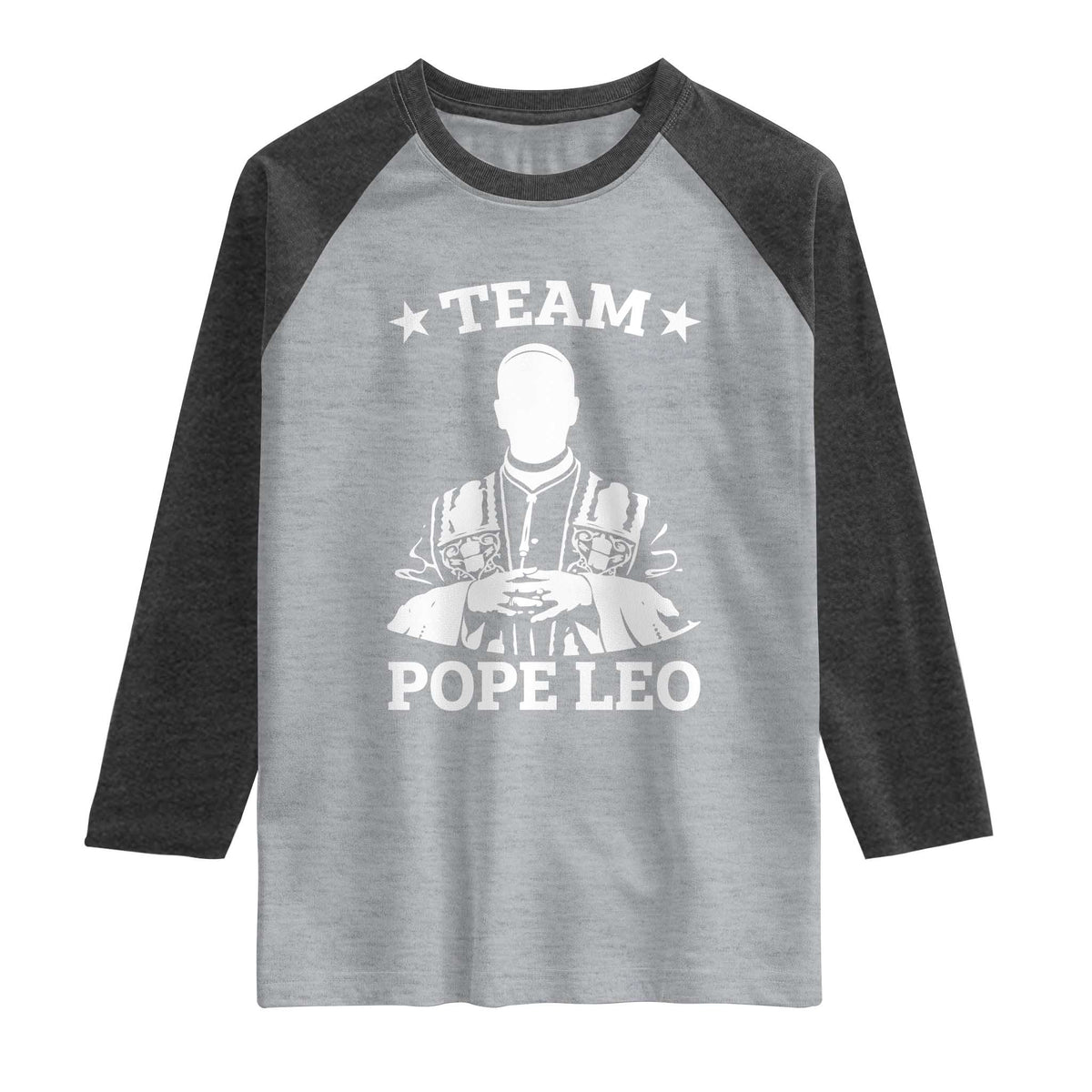 Team Pope Leo XIV Raglan Shirt Vintage Catholic Faith Historical Religious Support TS02 Heather Gray Heather Charcoal Print Your Wear