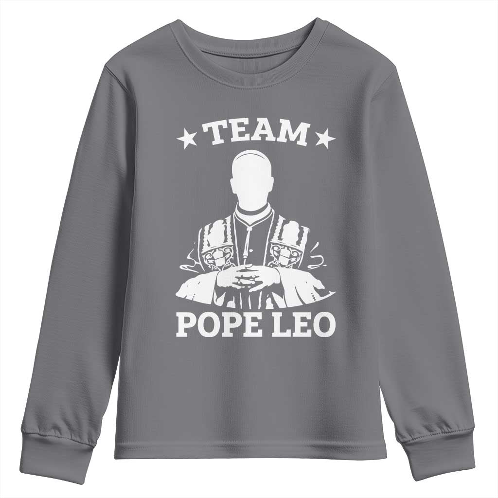 Team Pope Leo XIV Youth Sweatshirt Vintage Catholic Faith Historical Religious Support TS02 Charcoal Print Your Wear