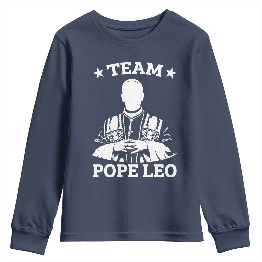 Team Pope Leo XIV Youth Sweatshirt Vintage Catholic Faith Historical Religious Support TS02 Navy Print Your Wear