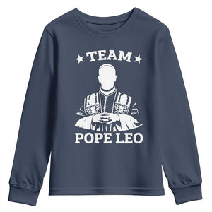 Team Pope Leo XIV Youth Sweatshirt Vintage Catholic Faith Historical Religious Support TS02 Navy Print Your Wear