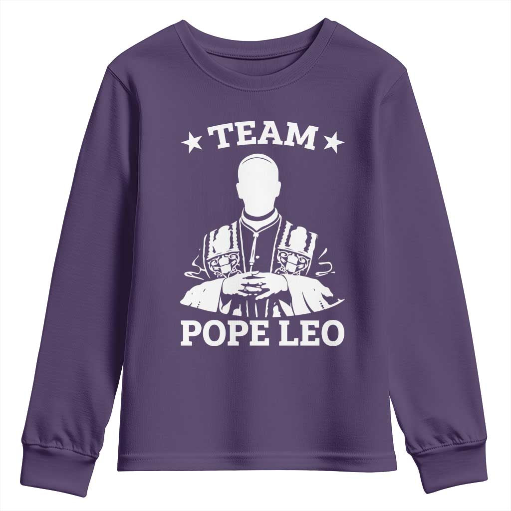 Team Pope Leo XIV Youth Sweatshirt Vintage Catholic Faith Historical Religious Support TS02 Purple Print Your Wear