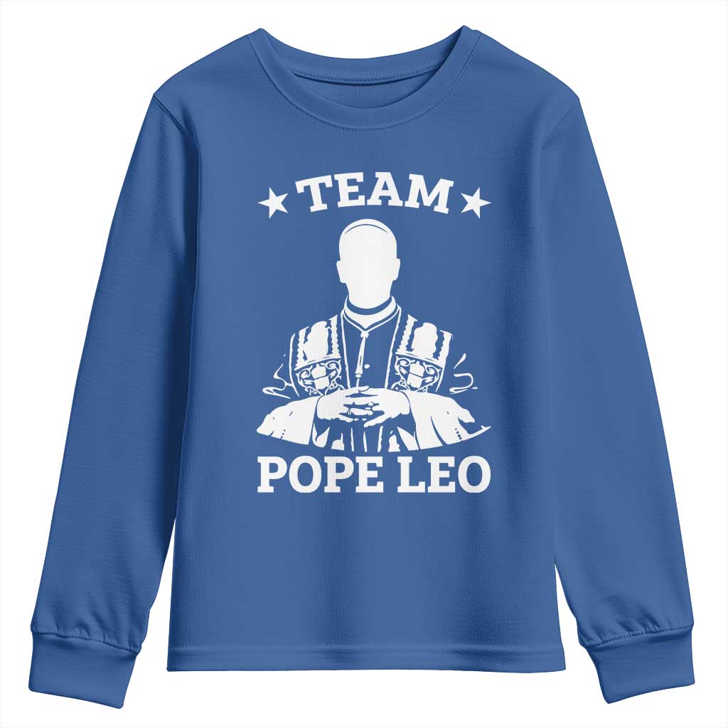 Team Pope Leo XIV Youth Sweatshirt Vintage Catholic Faith Historical Religious Support TS02 Royal Blue Print Your Wear