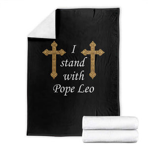 I Stand With Pope Leo Faith Graphic Throw Blanket Catholic Ornate Gold Cross TS02 Black Print Your Wear