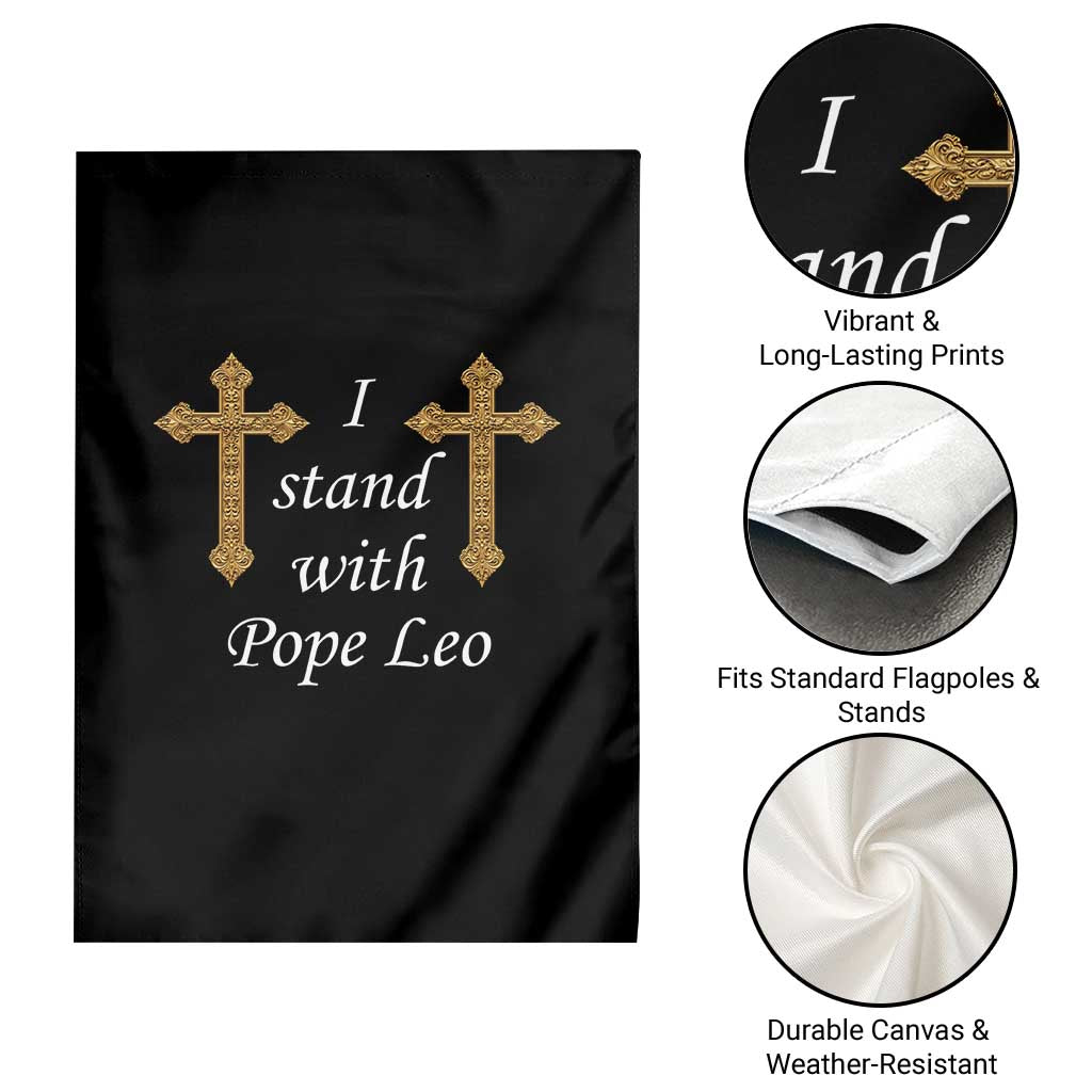 I Stand With Pope Leo Faith Graphic Garden Flag Catholic Ornate Gold Cross TS02 Print Your Wear