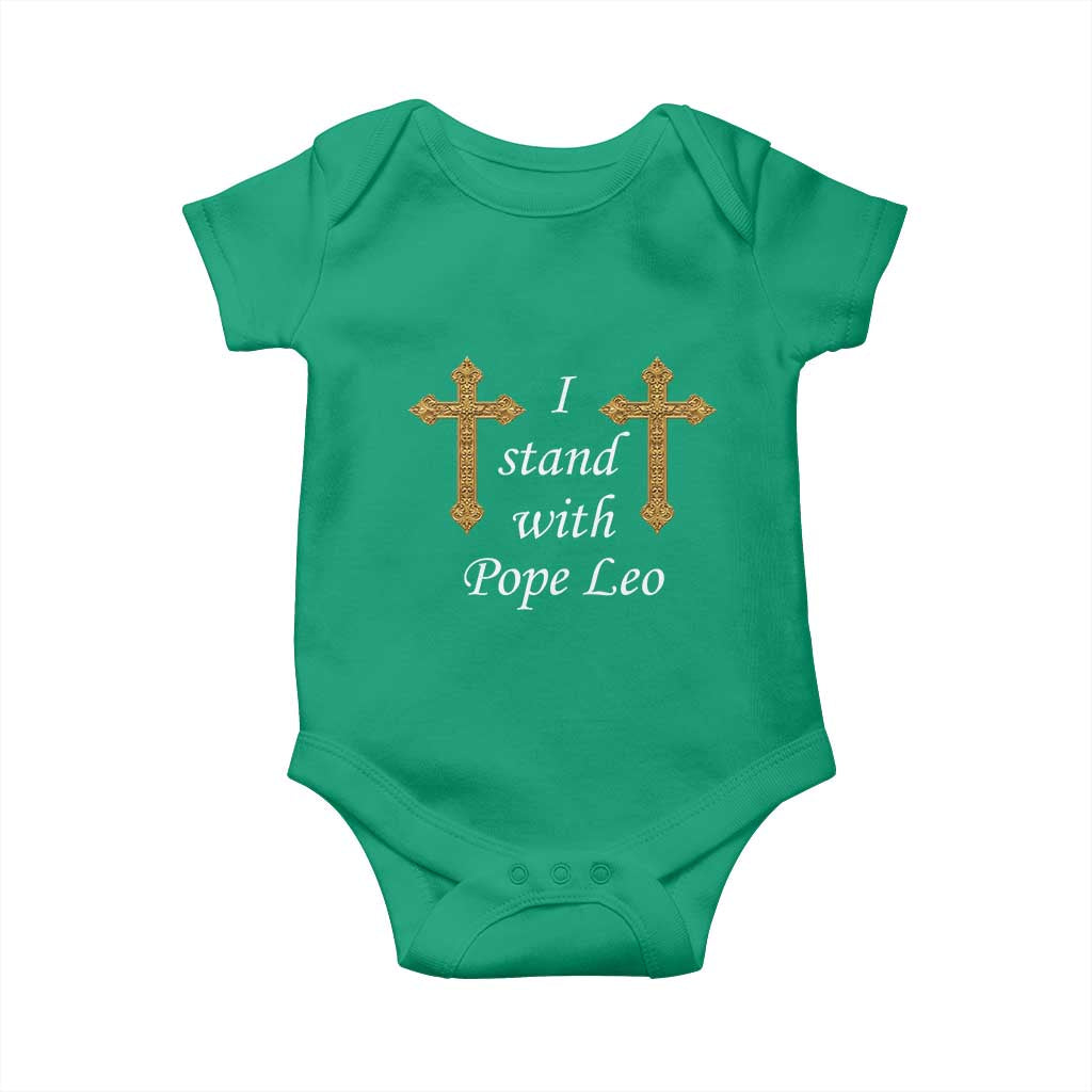 I Stand With Pope Leo Faith Graphic Baby Onesie Catholic Ornate Gold Cross TS02 Irish Green Print Your Wear