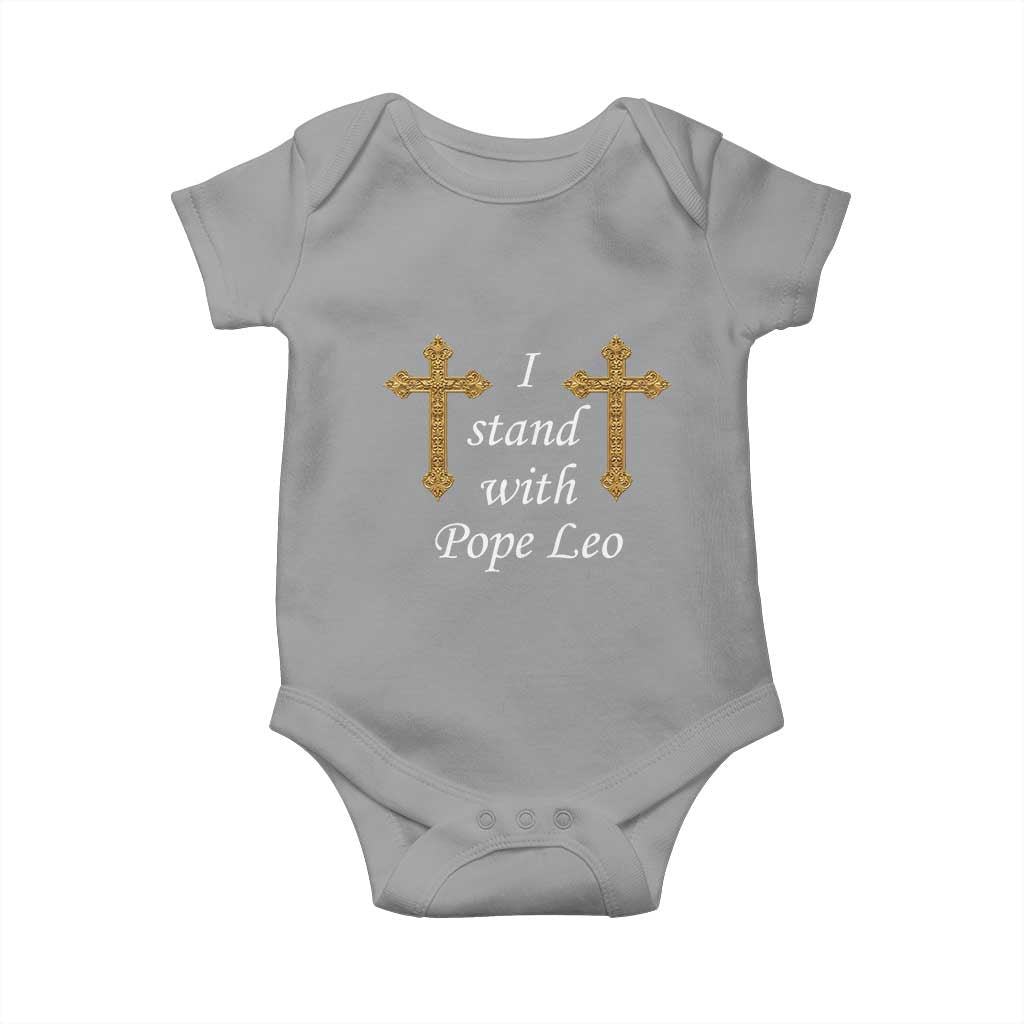 I Stand With Pope Leo Faith Graphic Baby Onesie Catholic Ornate Gold Cross TS02 Sport Gray Print Your Wear