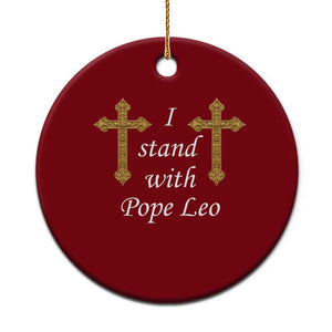 I Stand With Pope Leo Faith Graphic Ceramic Ornament Catholic Ornate Gold Cross TS02 1pc Red Print Your Wear