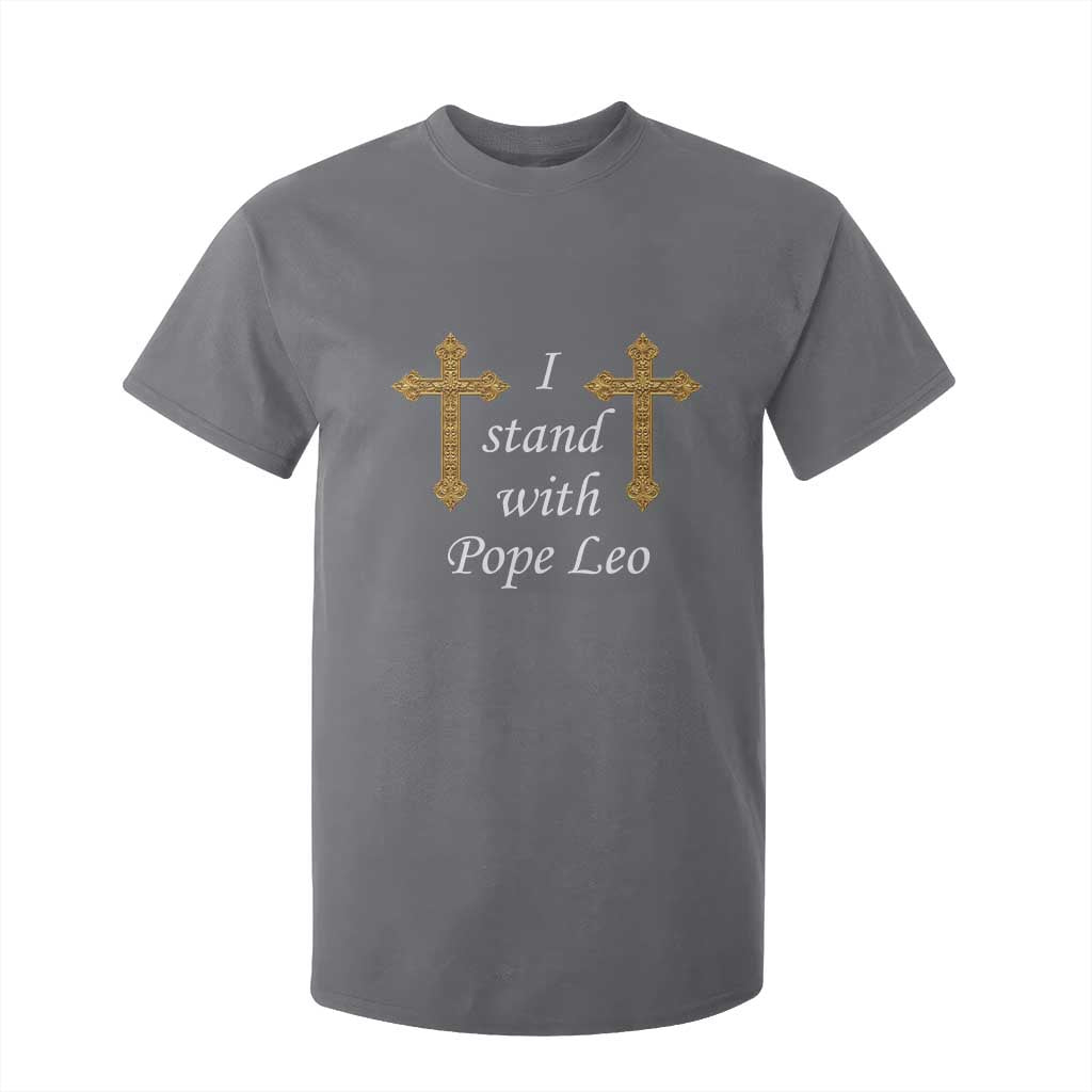 I Stand With Pope Leo Faith Graphic T Shirt For Kid Catholic Ornate Gold Cross TS02 Charcoal Print Your Wear