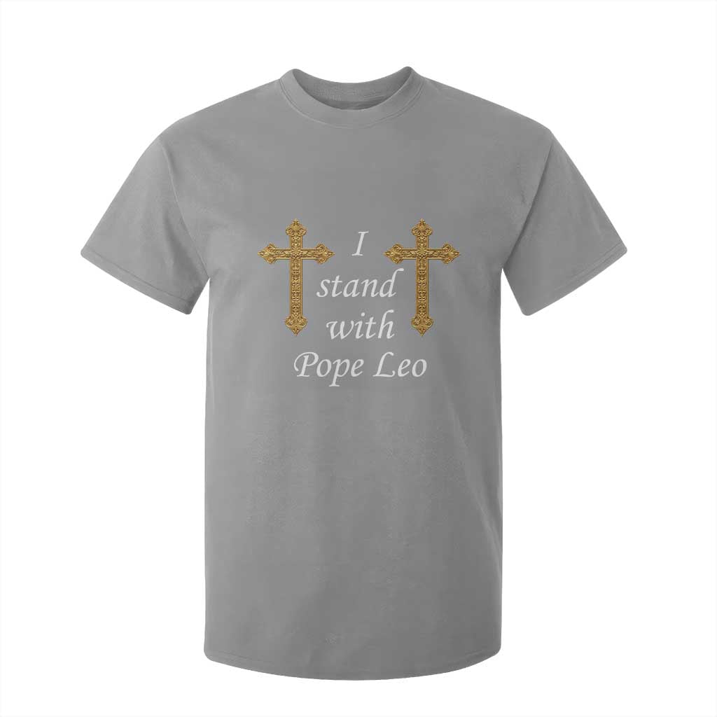 I Stand With Pope Leo Faith Graphic T Shirt For Kid Catholic Ornate Gold Cross TS02 Sport Gray Print Your Wear