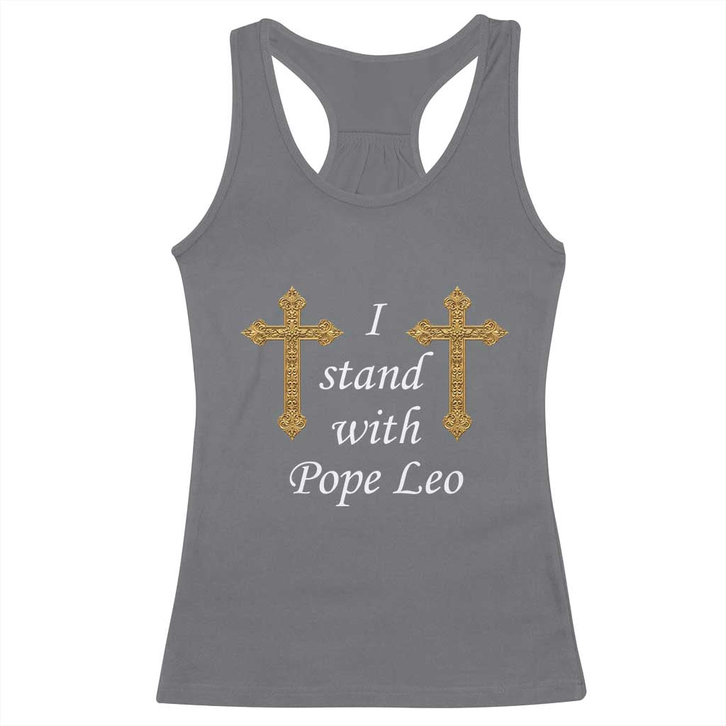 I Stand With Pope Leo Faith Graphic Racerback Tank Top Catholic Ornate Gold Cross TS02 Charcoal Print Your Wear