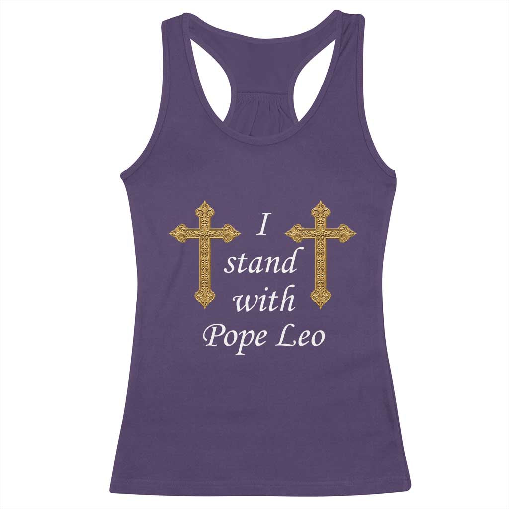 I Stand With Pope Leo Faith Graphic Racerback Tank Top Catholic Ornate Gold Cross TS02 Purple Print Your Wear