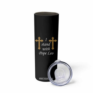 I Stand With Pope Leo Faith Graphic Skinny Tumbler Catholic Ornate Gold Cross TS02 Print Your Wear