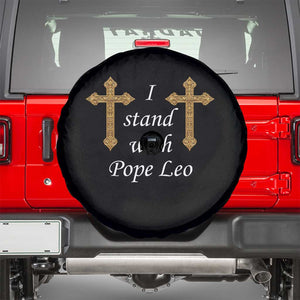 I Stand With Pope Leo Faith Graphic Spare Tire Cover Catholic Ornate Gold Cross TS02 Black Print Your Wear