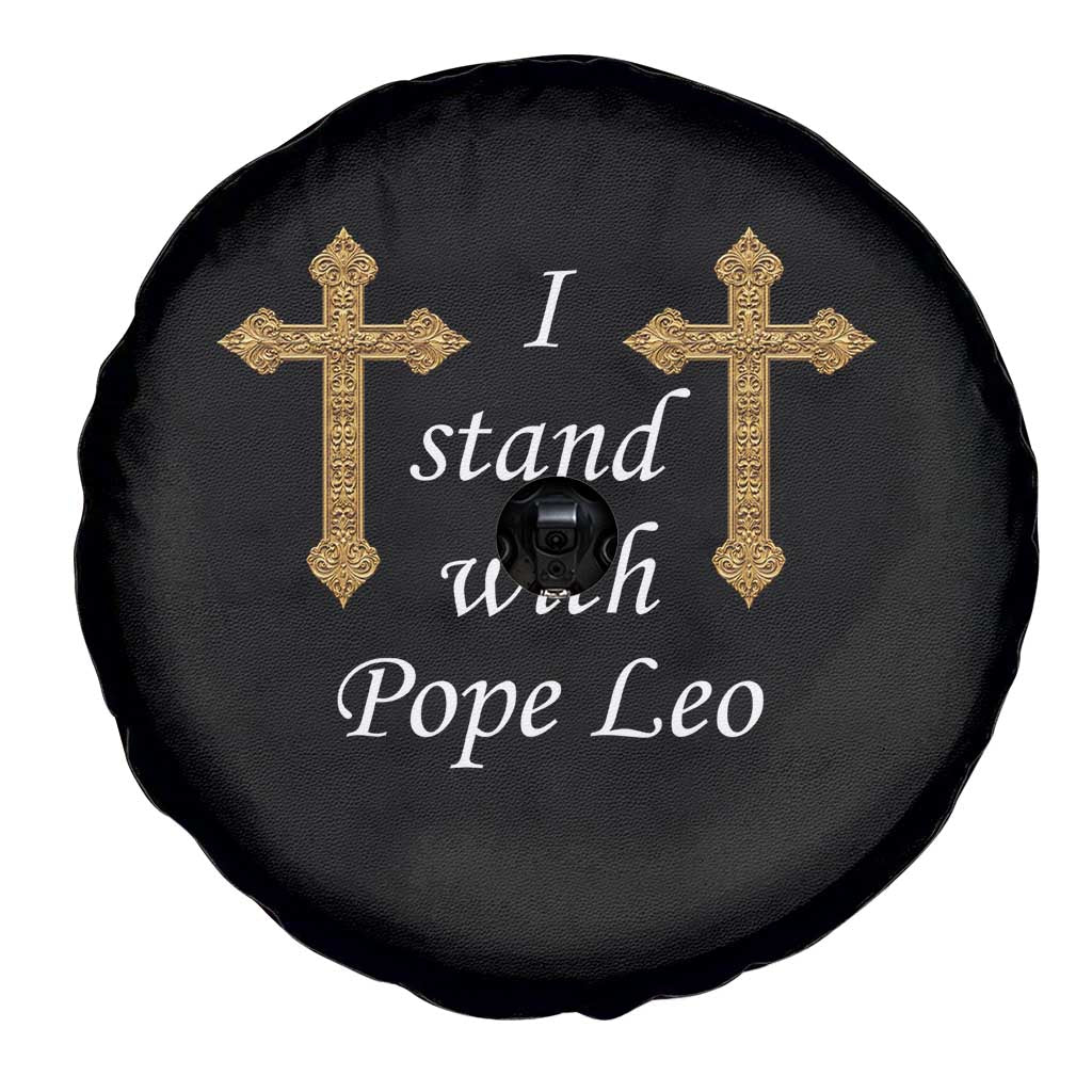 I Stand With Pope Leo Faith Graphic Spare Tire Cover Catholic Ornate Gold Cross TS02 Print Your Wear