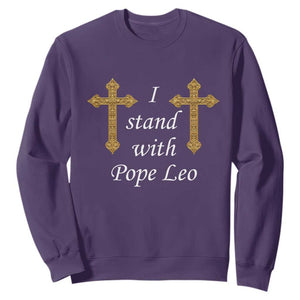 I Stand With Pope Leo Faith Graphic Sweatshirt Catholic Ornate Gold Cross TS02 Purple Print Your Wear