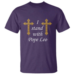 I Stand With Pope Leo Faith Graphic T Shirt Catholic Ornate Gold Cross TS02 Purple Print Your Wear