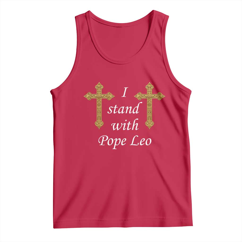 I Stand With Pope Leo Faith Graphic Tank Top Catholic Ornate Gold Cross TS02 Red Print Your Wear