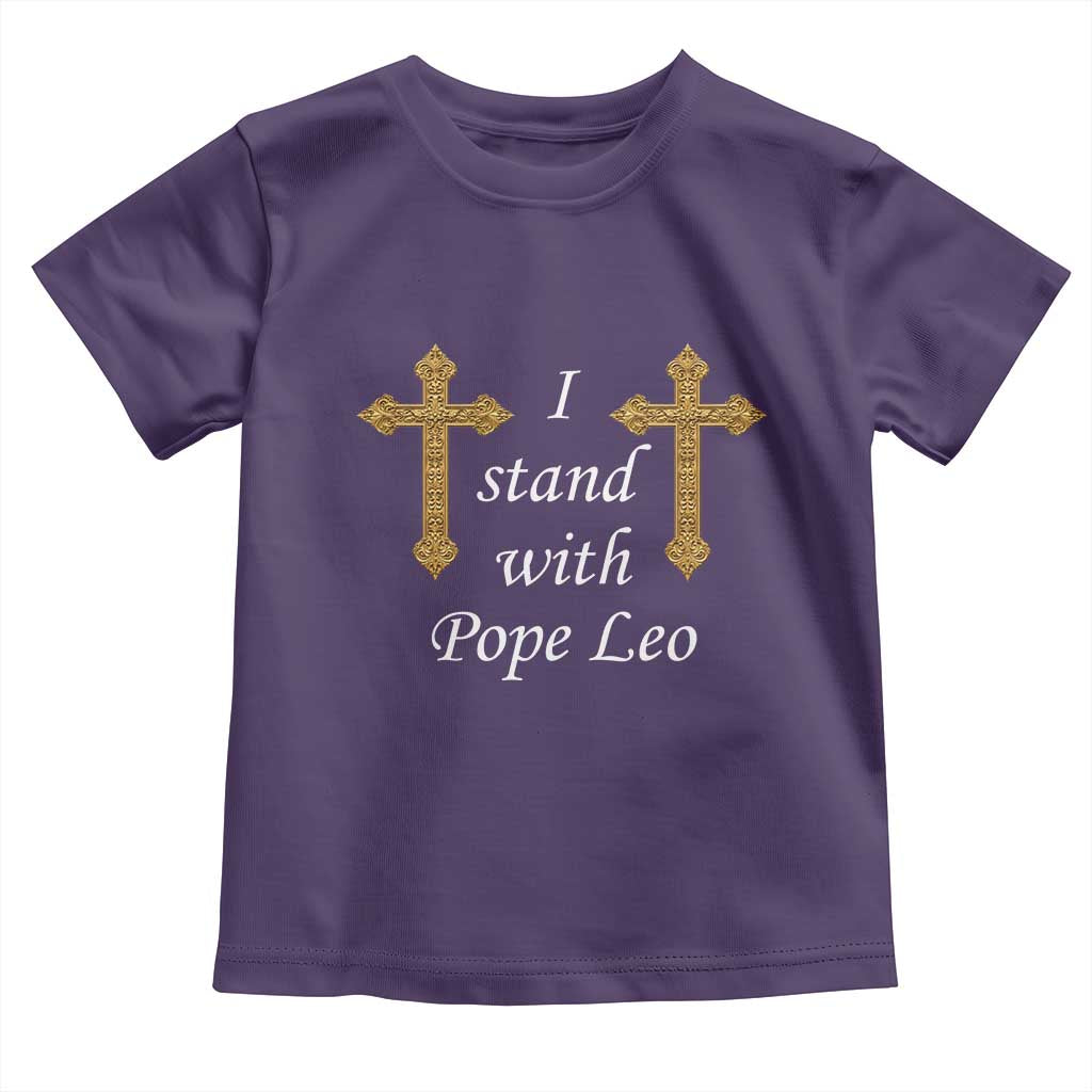 I Stand With Pope Leo Faith Graphic Toddler T Shirt Catholic Ornate Gold Cross TS02 Purple Print Your Wear
