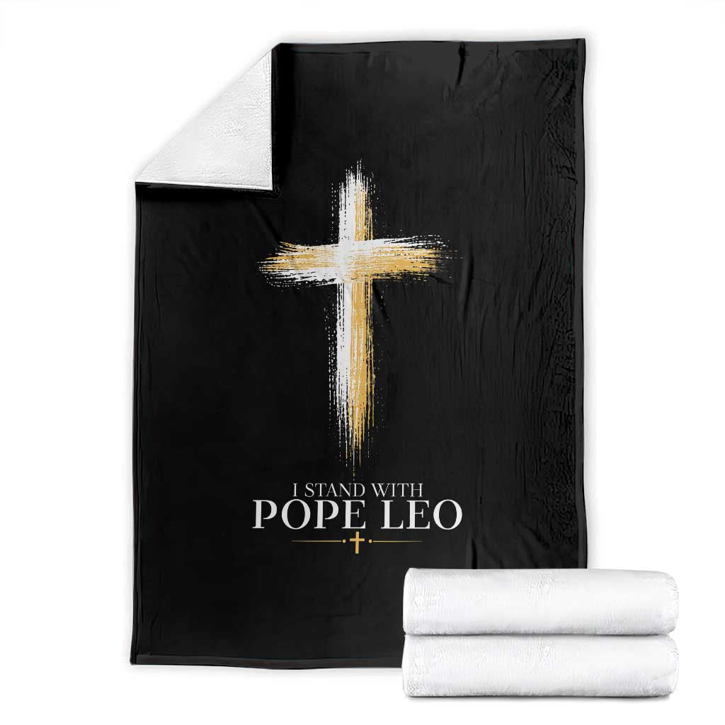 I Stand With Pope Leo Brushstroke Cross Throw Blanket Religious Christian Witness TS02 Black Print Your Wear