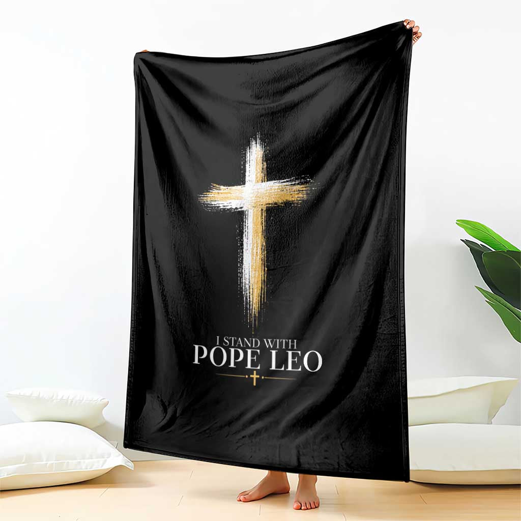 I Stand With Pope Leo Brushstroke Cross Throw Blanket Religious Christian Witness TS02 Print Your Wear