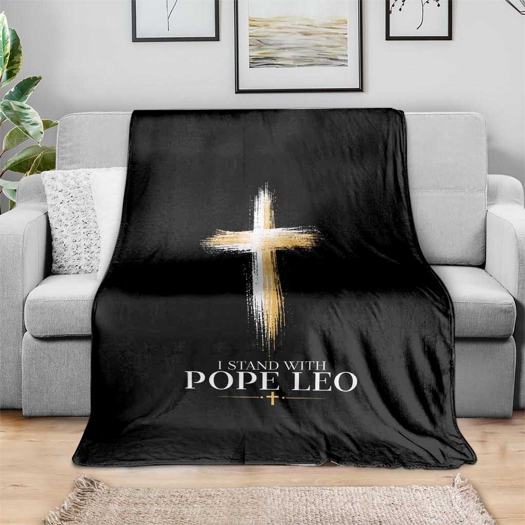 I Stand With Pope Leo Brushstroke Cross Throw Blanket Religious Christian Witness TS02 Print Your Wear