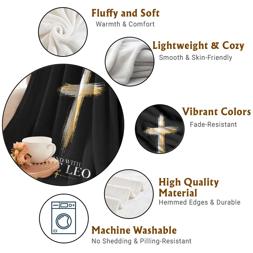I Stand With Pope Leo Brushstroke Cross Throw Blanket Religious Christian Witness TS02 Print Your Wear