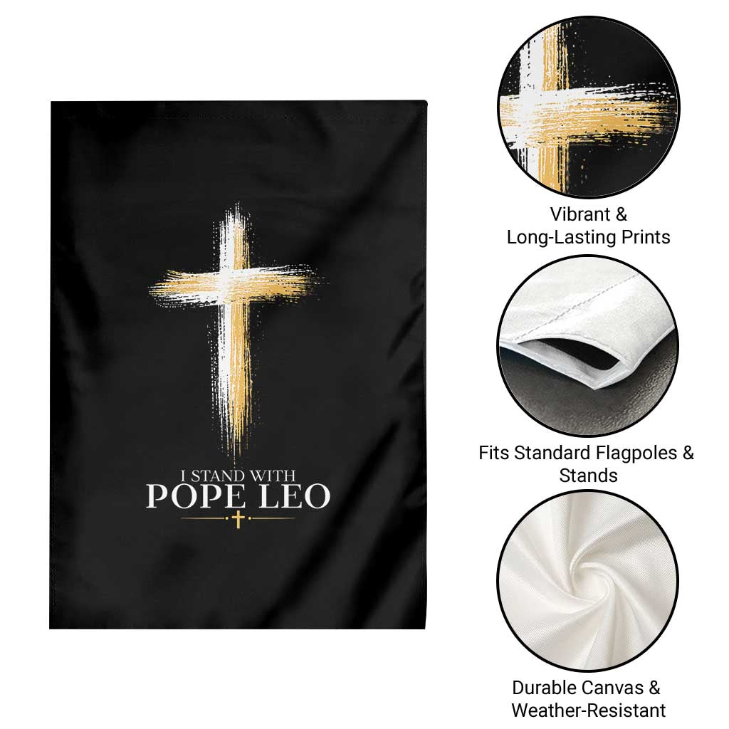 I Stand With Pope Leo Brushstroke Cross Garden Flag Religious Christian Witness TS02 Print Your Wear
