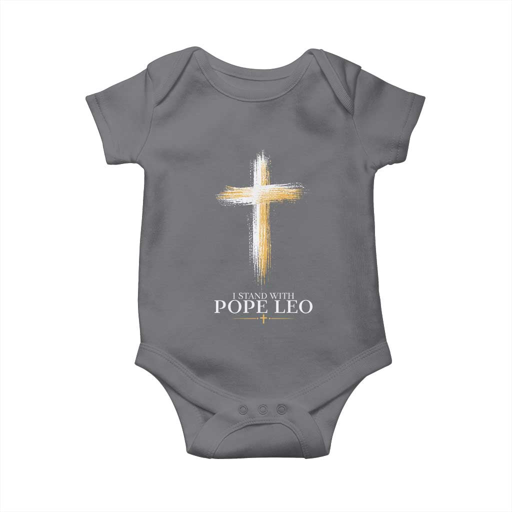 I Stand With Pope Leo Brushstroke Cross Baby Onesie Religious Christian Witness TS02 Charcoal Print Your Wear