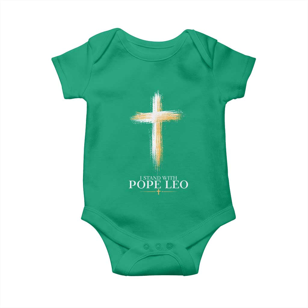 I Stand With Pope Leo Brushstroke Cross Baby Onesie Religious Christian Witness TS02 Irish Green Print Your Wear