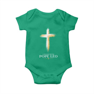 I Stand With Pope Leo Brushstroke Cross Baby Onesie Religious Christian Witness TS02 Irish Green Print Your Wear