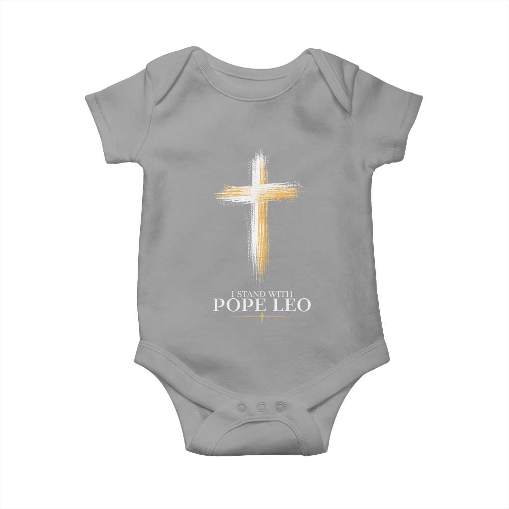 I Stand With Pope Leo Brushstroke Cross Baby Onesie Religious Christian Witness TS02 Sport Gray Print Your Wear