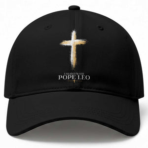 I Stand With Pope Leo Brushstroke Cross Baseball Cap Religious Christian Witness TS02 Print Your Wear