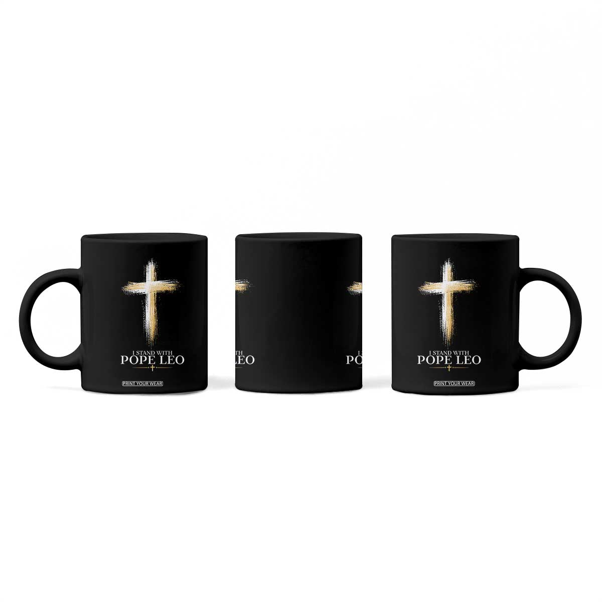 I Stand With Pope Leo Brushstroke Cross Coffee Mug Religious Christian Witness TS02 Print Your Wear