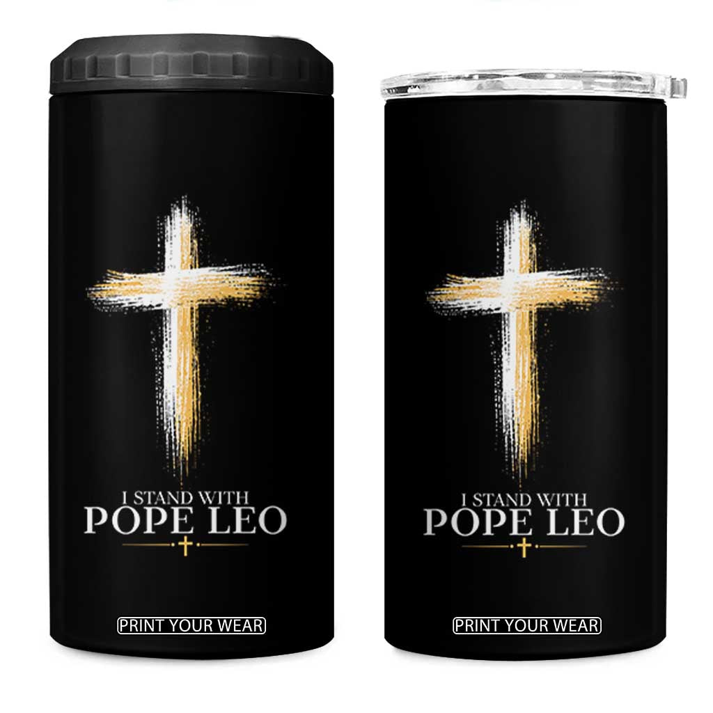 I Stand With Pope Leo Brushstroke Cross 4 in 1 Can Cooler Tumbler Religious Christian Witness TS02 One Size: 16 oz Black Print Your Wear