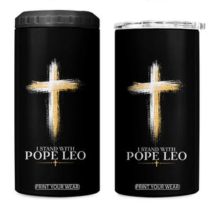 I Stand With Pope Leo Brushstroke Cross 4 in 1 Can Cooler Tumbler Religious Christian Witness TS02 One Size: 16 oz Black Print Your Wear