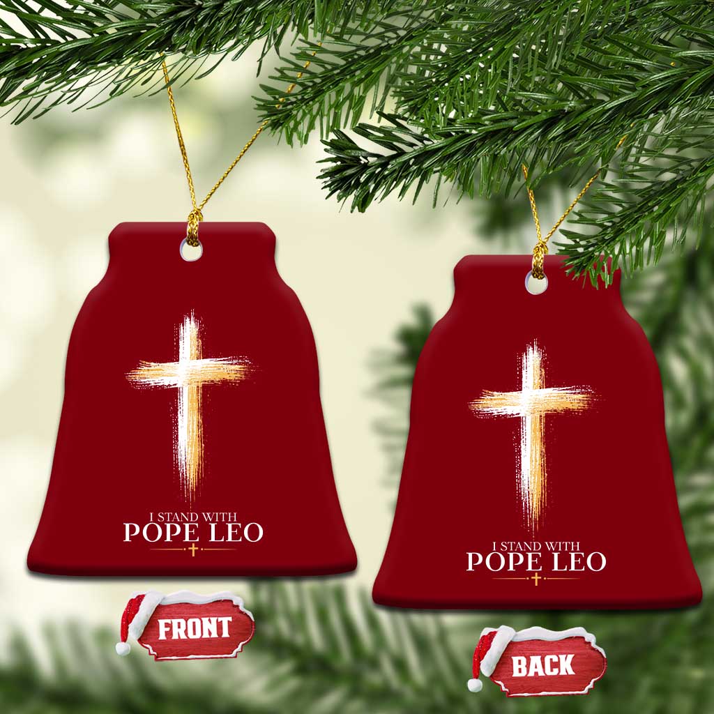 I Stand With Pope Leo Brushstroke Cross Ceramic Ornament Religious Christian Witness TS02 Print Your Wear