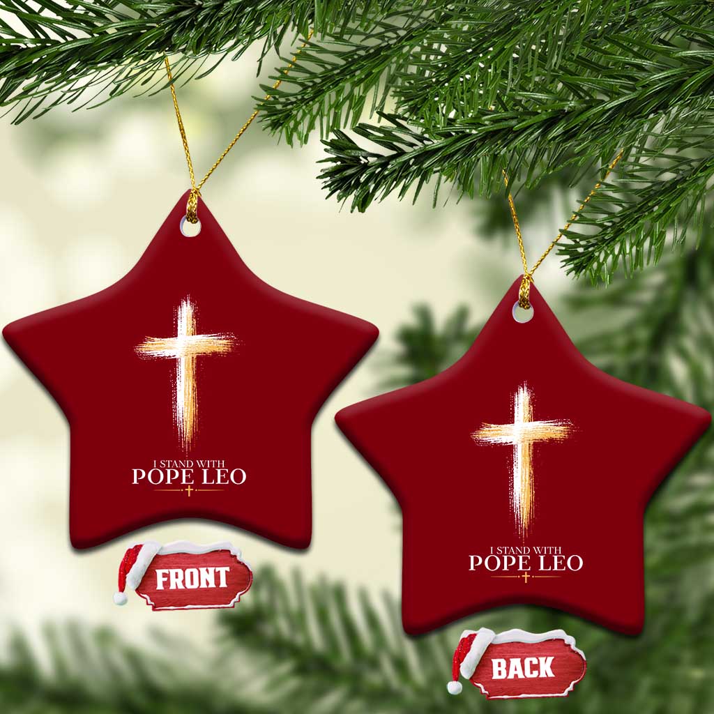 I Stand With Pope Leo Brushstroke Cross Ceramic Ornament Religious Christian Witness TS02 Print Your Wear