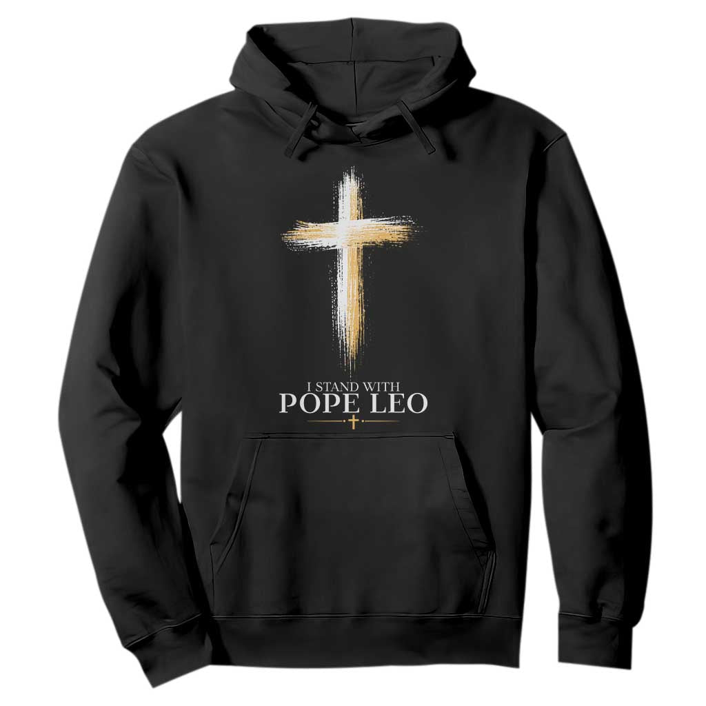 I Stand With Pope Leo Brushstroke Cross Hoodie Religious Christian Witness TS02 Black Print Your Wear