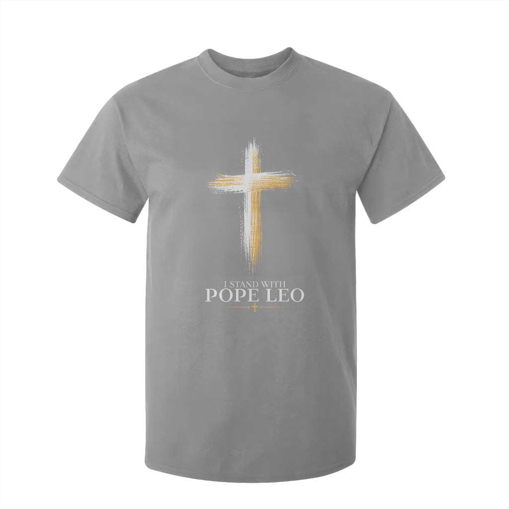 I Stand With Pope Leo Brushstroke Cross T Shirt For Kid Religious Christian Witness TS02 Sport Gray Print Your Wear