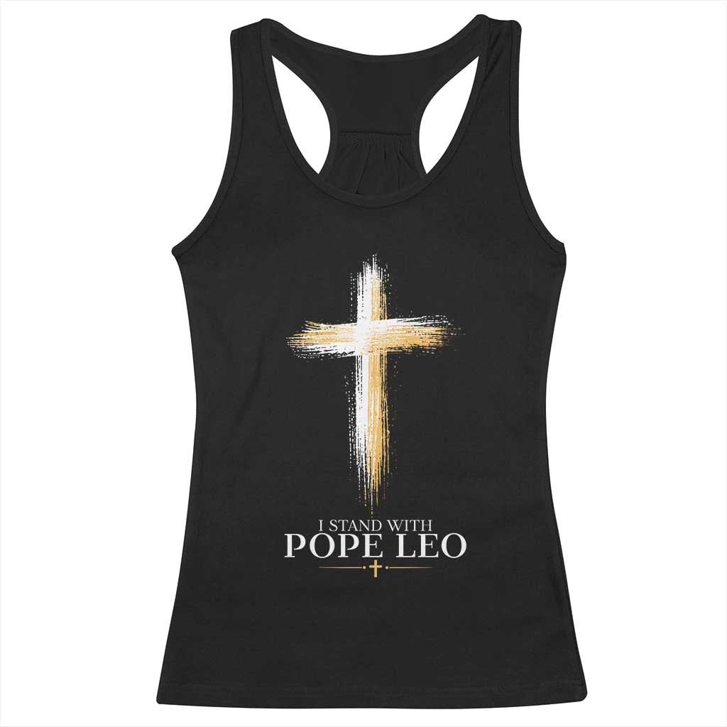 I Stand With Pope Leo Brushstroke Cross Racerback Tank Top Religious Christian Witness TS02 Black Print Your Wear