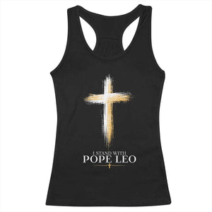 I Stand With Pope Leo Brushstroke Cross Racerback Tank Top Religious Christian Witness TS02 Black Print Your Wear