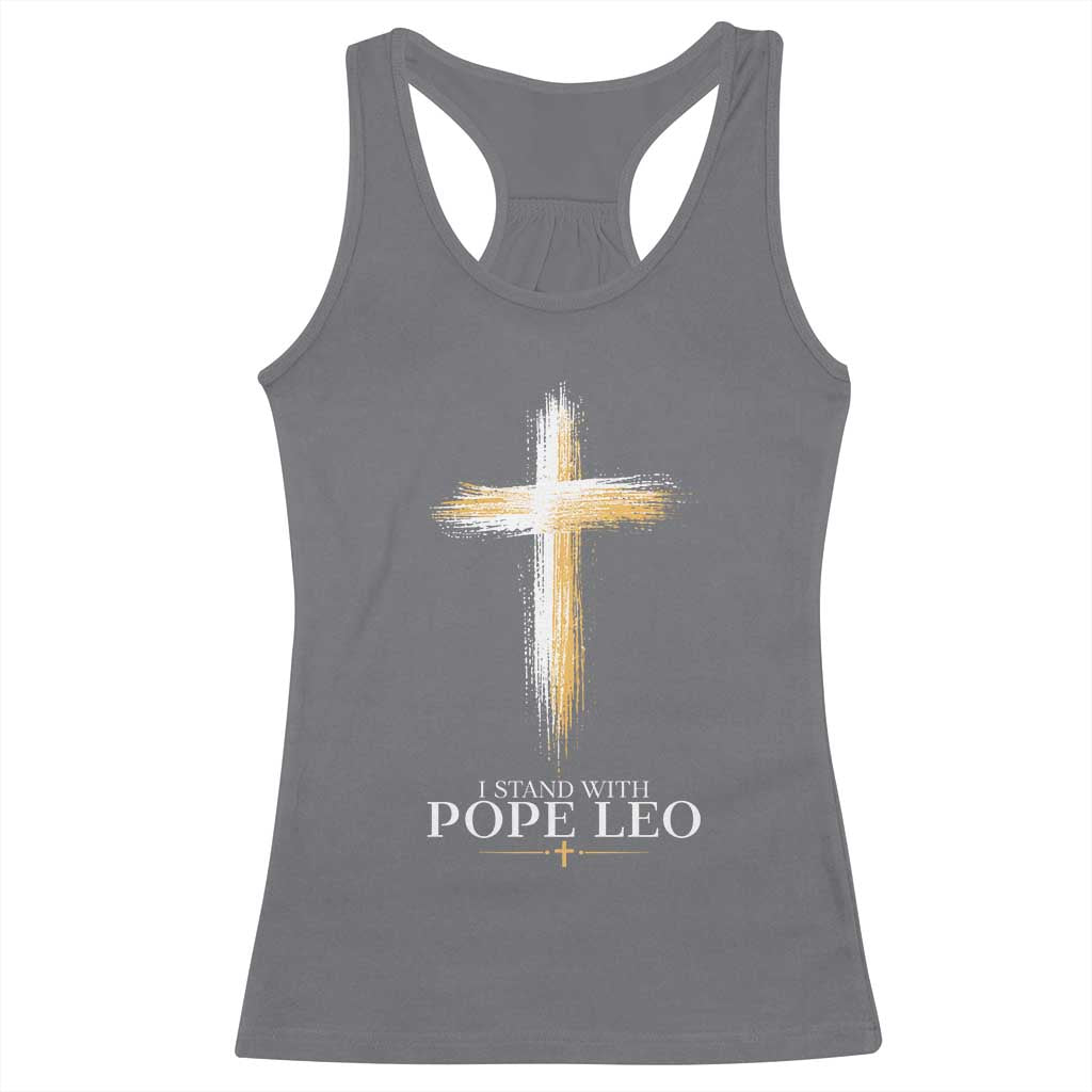 I Stand With Pope Leo Brushstroke Cross Racerback Tank Top Religious Christian Witness TS02 Charcoal Print Your Wear