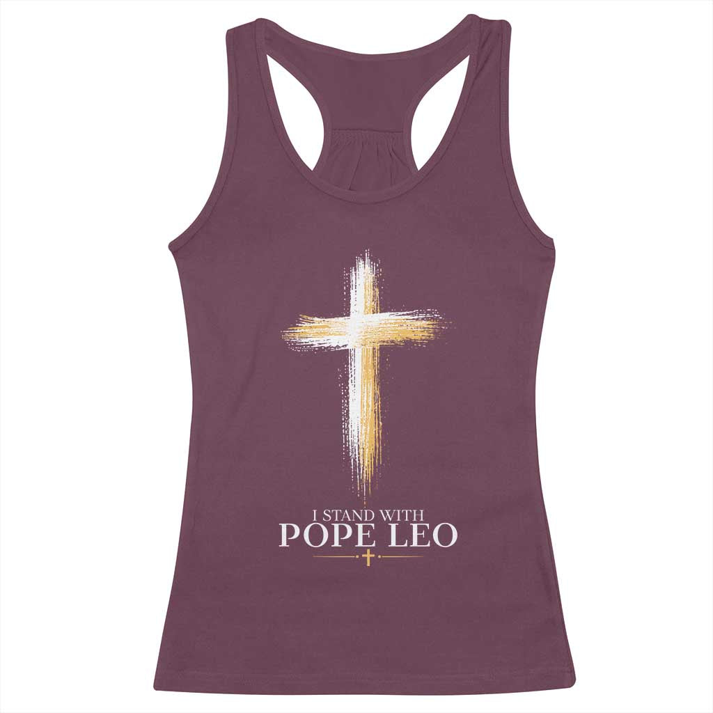 I Stand With Pope Leo Brushstroke Cross Racerback Tank Top Religious Christian Witness TS02 Maroon Print Your Wear