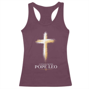 I Stand With Pope Leo Brushstroke Cross Racerback Tank Top Religious Christian Witness TS02 Maroon Print Your Wear