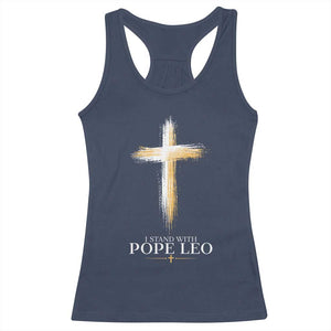 I Stand With Pope Leo Brushstroke Cross Racerback Tank Top Religious Christian Witness TS02 Navy Print Your Wear