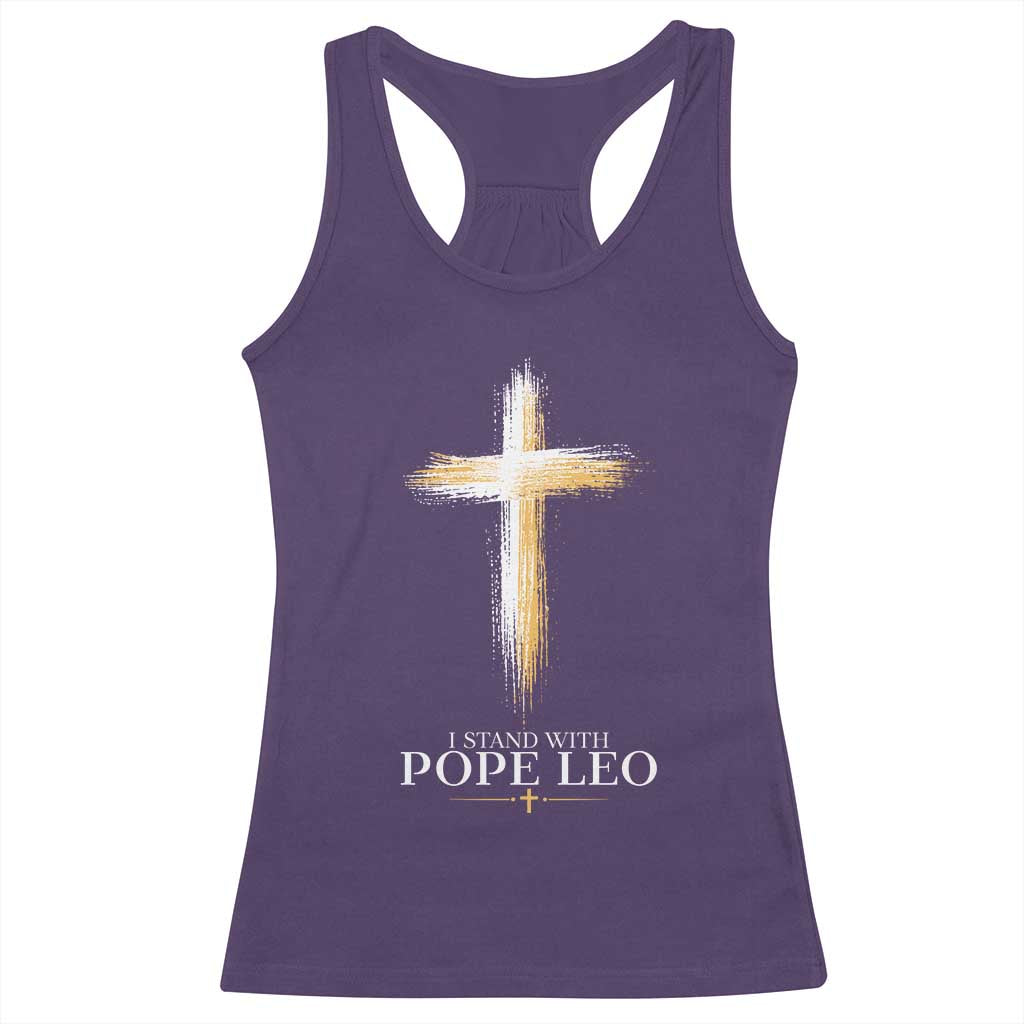 I Stand With Pope Leo Brushstroke Cross Racerback Tank Top Religious Christian Witness TS02 Purple Print Your Wear